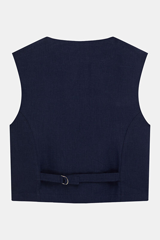 Navy Blue Linen Women's Vest 4