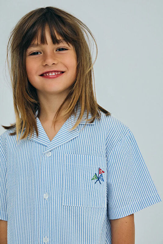 Light Blue Striped Kids Shirt