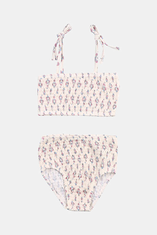 Ecru Patterned Laceup Kids Bikini