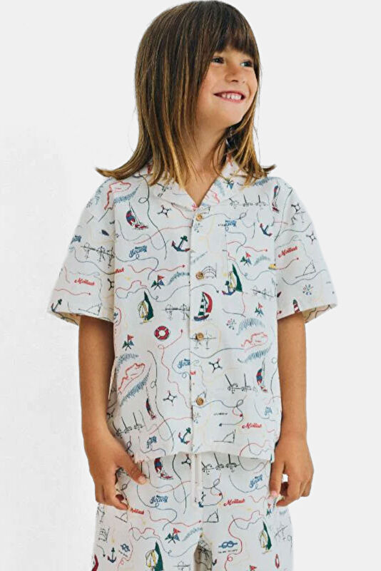 White Object Pattern Kids Shirt 3