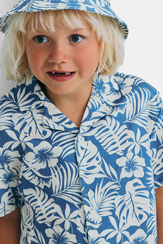 Blue Floral Pattern Kids Shirt 2