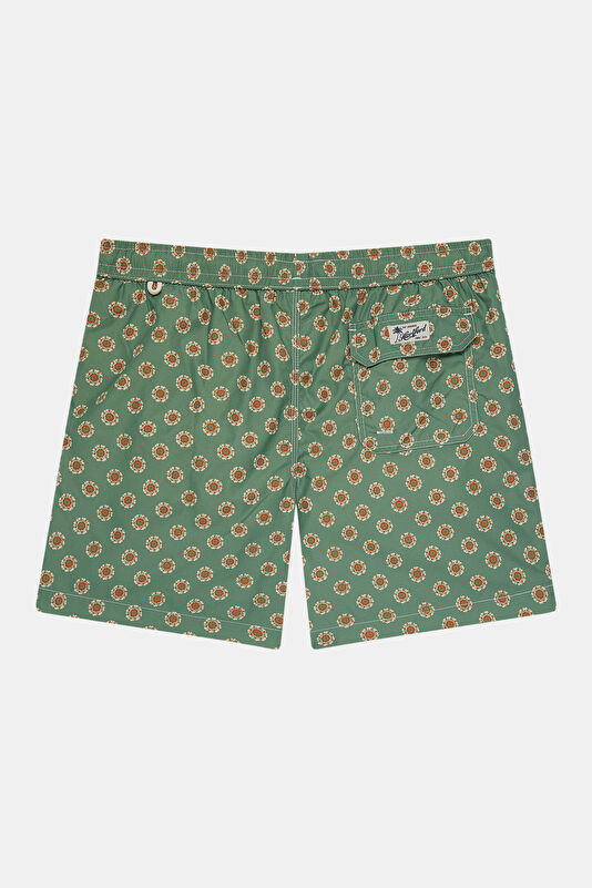 Green Patterned Elastic Waist Men's Swimsuit 2