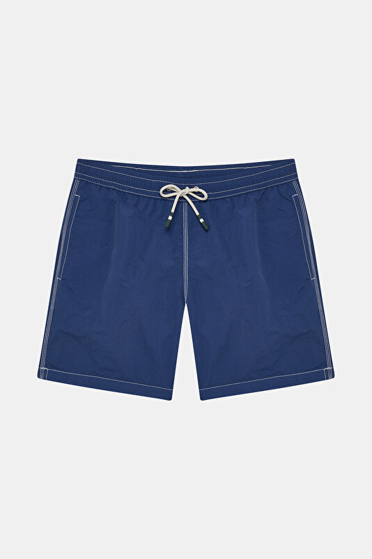 Navy Blue Elastic Waist Men's Swimsuit