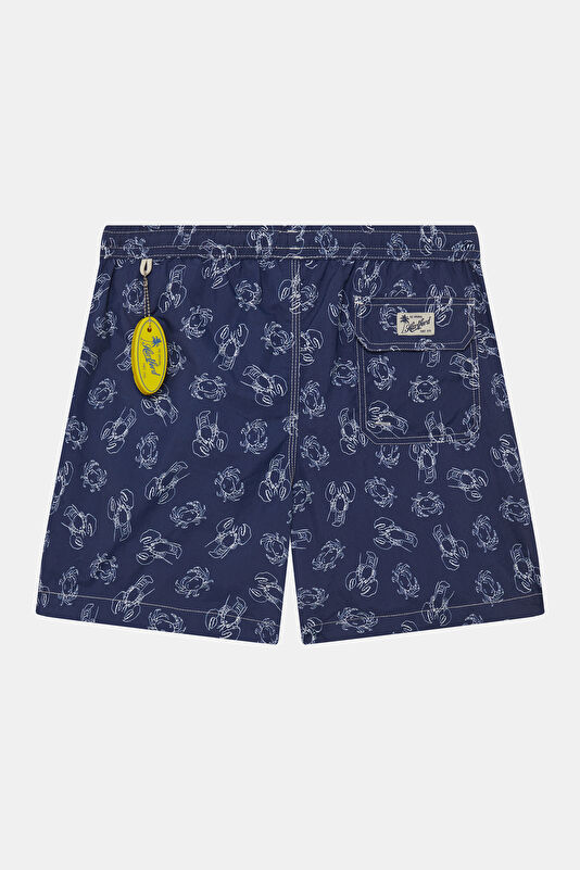 Navy Patterned Elastic Waist Men's Swimsuit 2