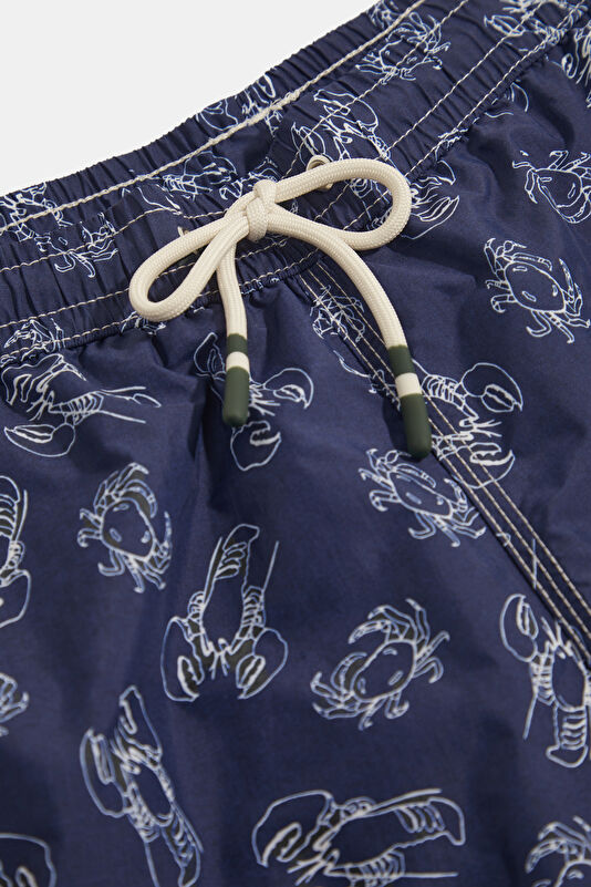 Navy Patterned Elastic Waist Men's Swimsuit 3