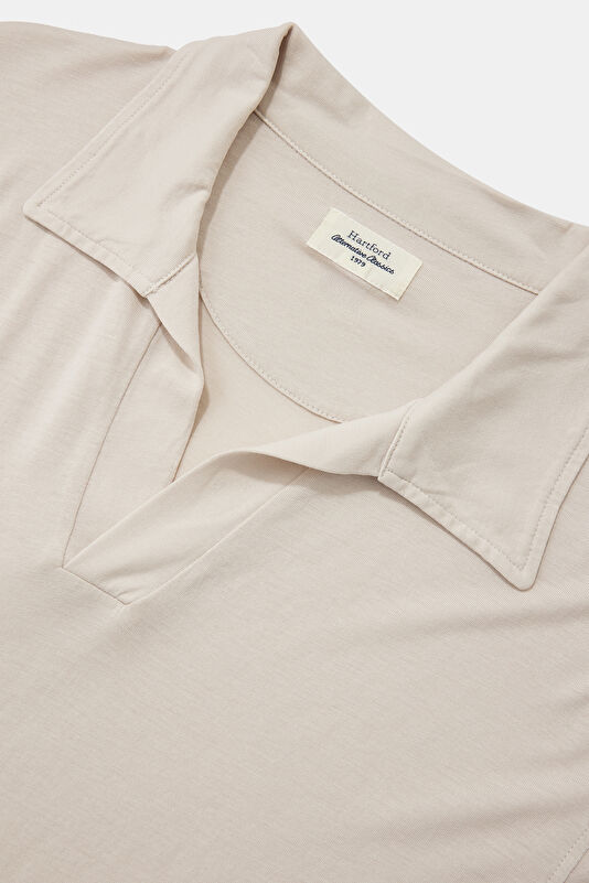 Relax Fit Beige Polo Collar Men's T-Shirt 3