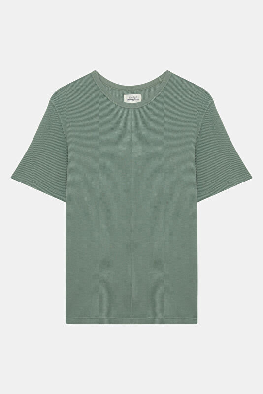 Relax Kalıp Haki Bisiklet Yaka Örgü Desenli T-Shirt