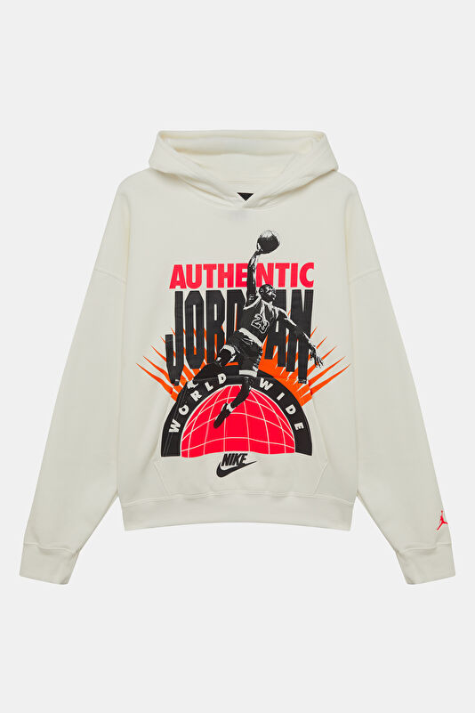 Krem Relax Kalıp Kapuşonlu Erkek Sweatshirt