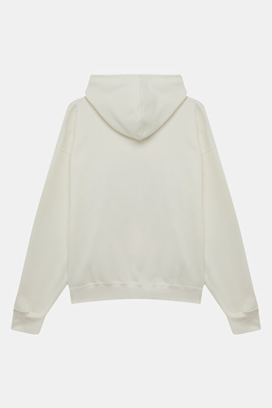 Krem Relax Kalıp Kapuşonlu Erkek Sweatshirt 2