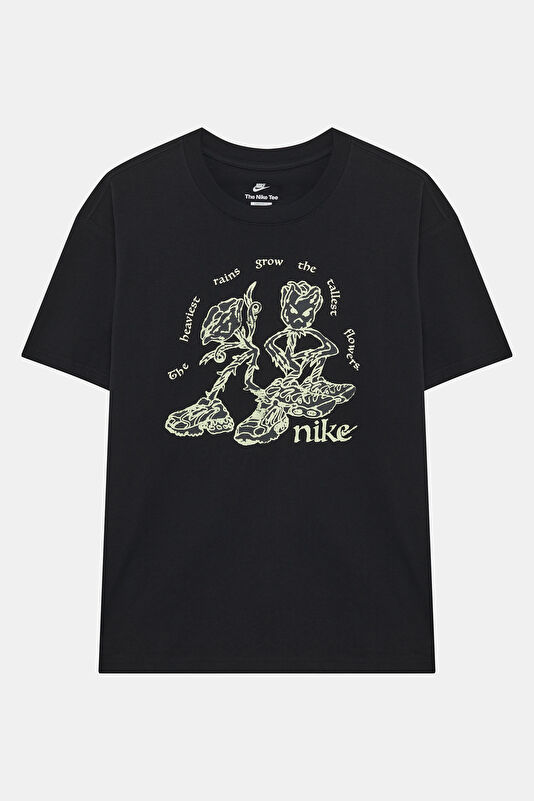 Relax Kalıp Siyah Bisiklet Yaka Baskılı Erkek T-Shirt