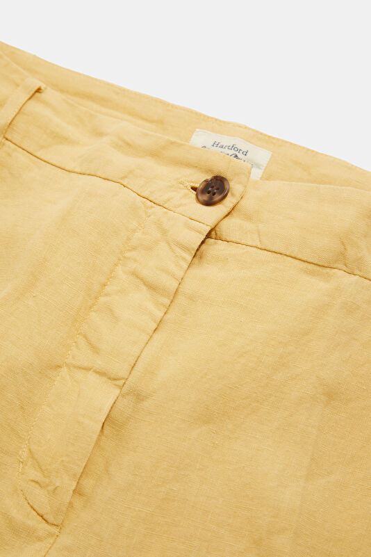 Açık Sarı Flare Wide Leg Keten Kadın Pantolon 3