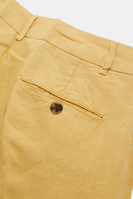 Açık Sarı Flare Wide Leg Keten Kadın Pantolon 4