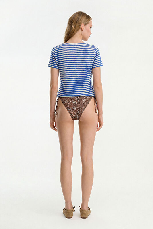 Blue Crew Neck Striped Pattern Women's T-Shirt 2