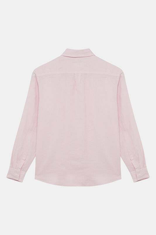 Pembe Keten Kadın Gömlek 2