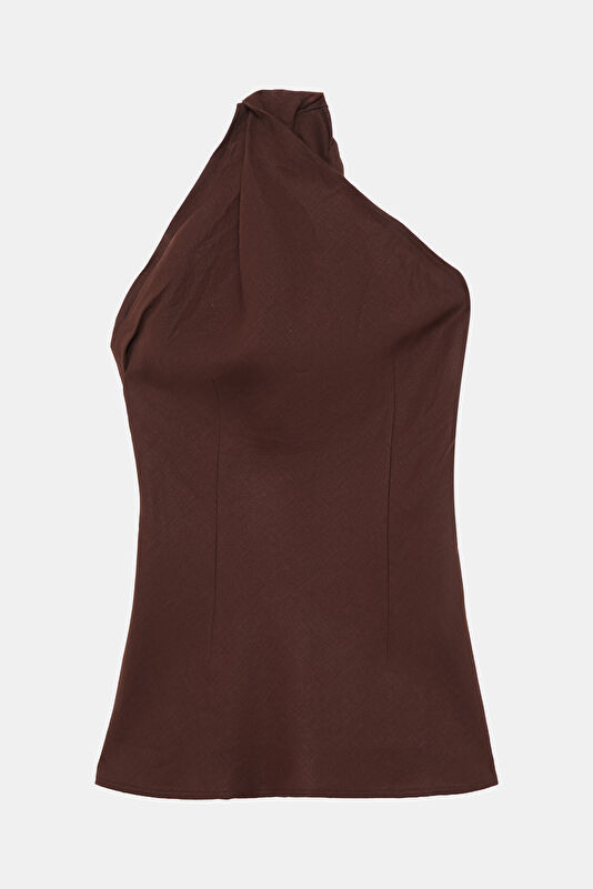 Brown One-Shoulder Women's Blouse 3