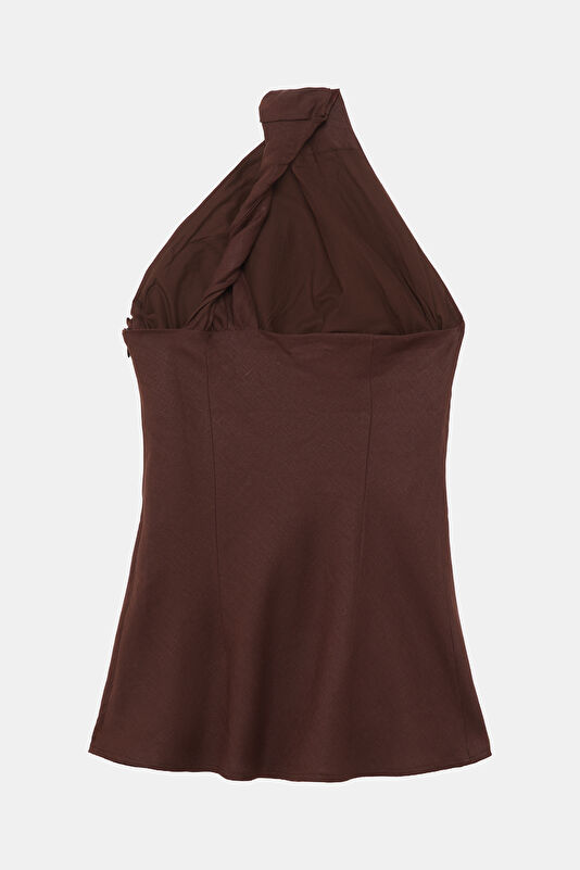 Brown One-Shoulder Women's Blouse 4