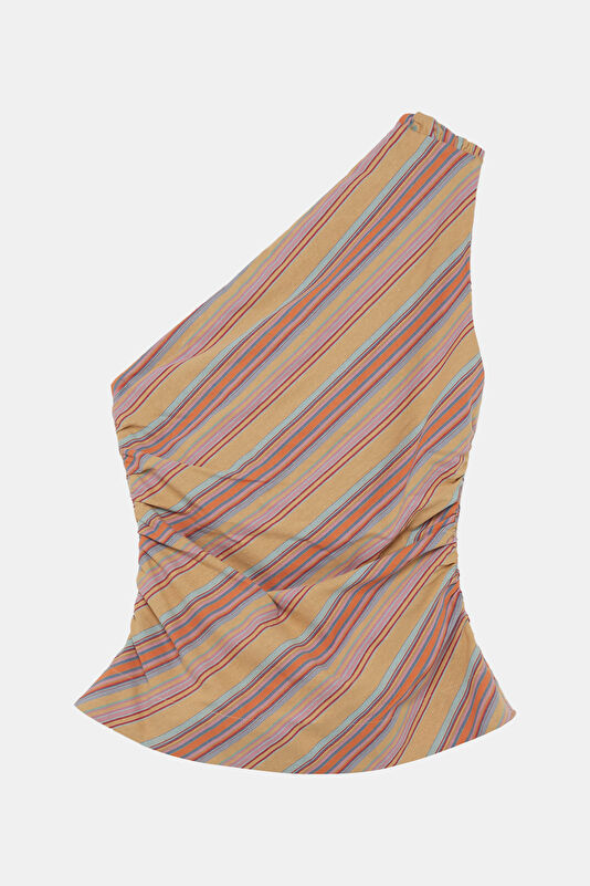 Multicolor Striped Patterned One Shoulder Blouse