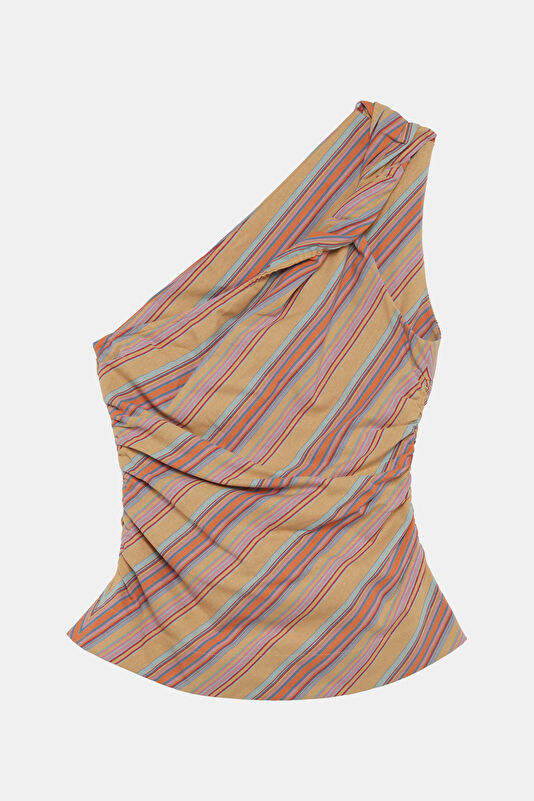 Multicolor Striped Patterned One Shoulder Blouse 2