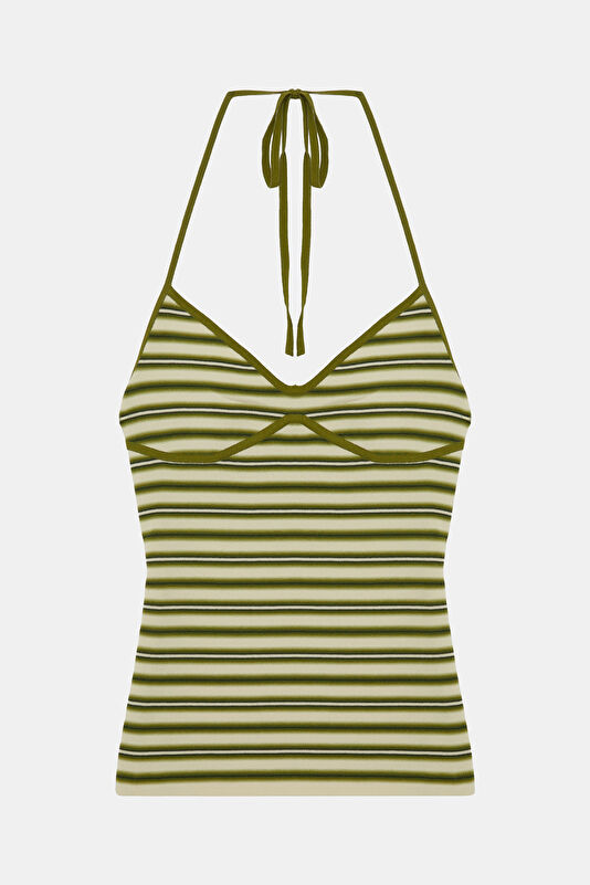White Striped Patterned Sleeveless Suspender Blouse