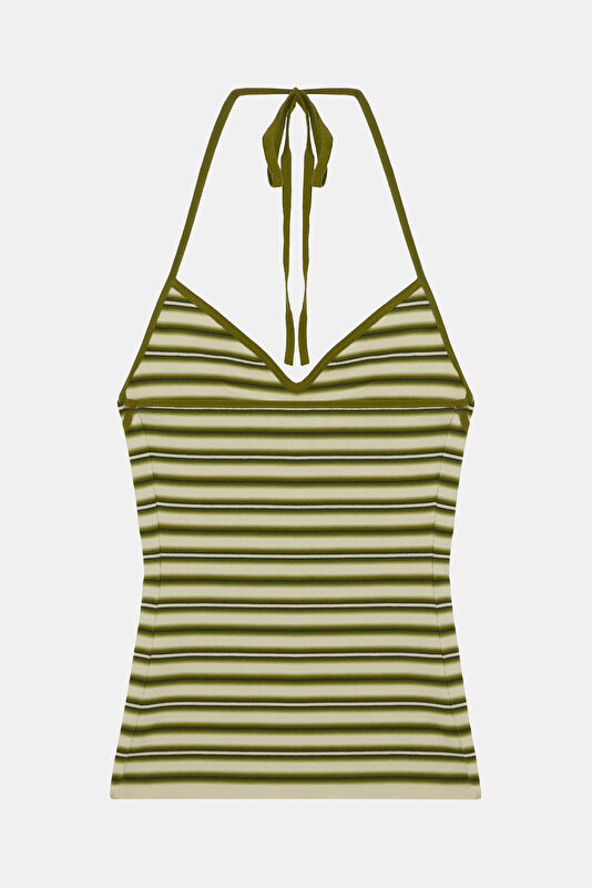 White Striped Patterned Sleeveless Suspender Blouse 2