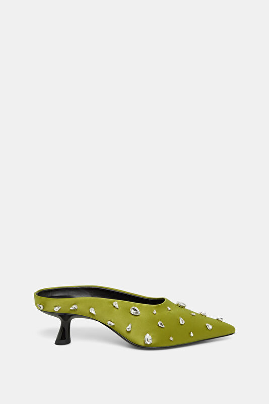 Teardrop Crystal Pointed Gala Mule Light Green Women's Shoes