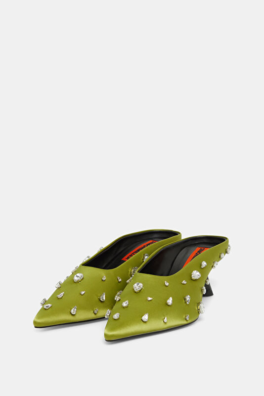 Teardrop Crystal Pointed Gala Mule Light Green Women's Shoes 2