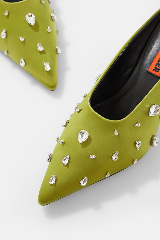 Teardrop Crystal Pointed Gala Mule Light Green Women's Shoes 4