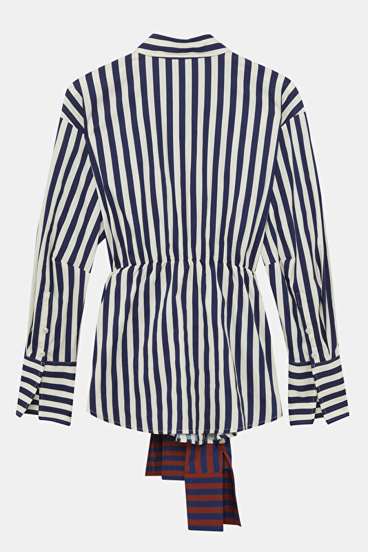 Navy Patterned Long-Sleeve Women's Blouse 2