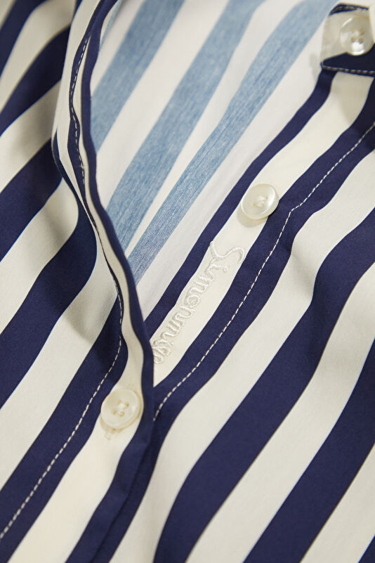 Navy Patterned Long-Sleeve Women's Blouse 4