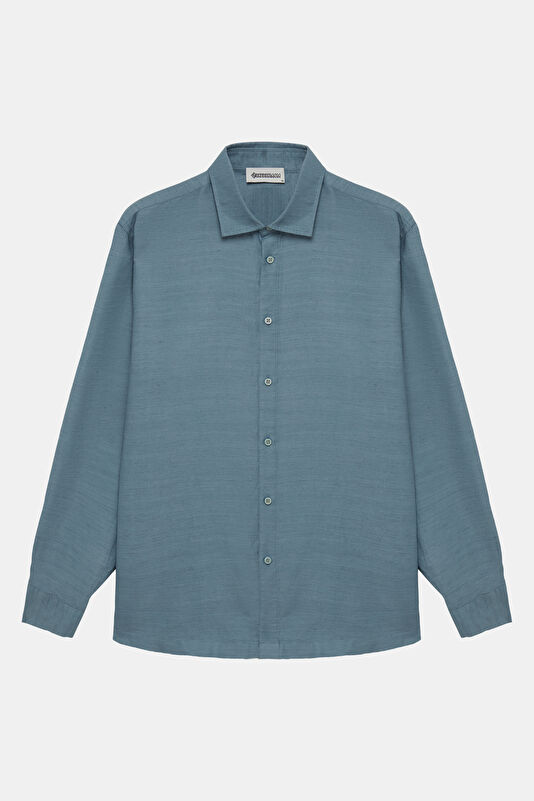 Blue Regular Linen Cotton Men's Shirt