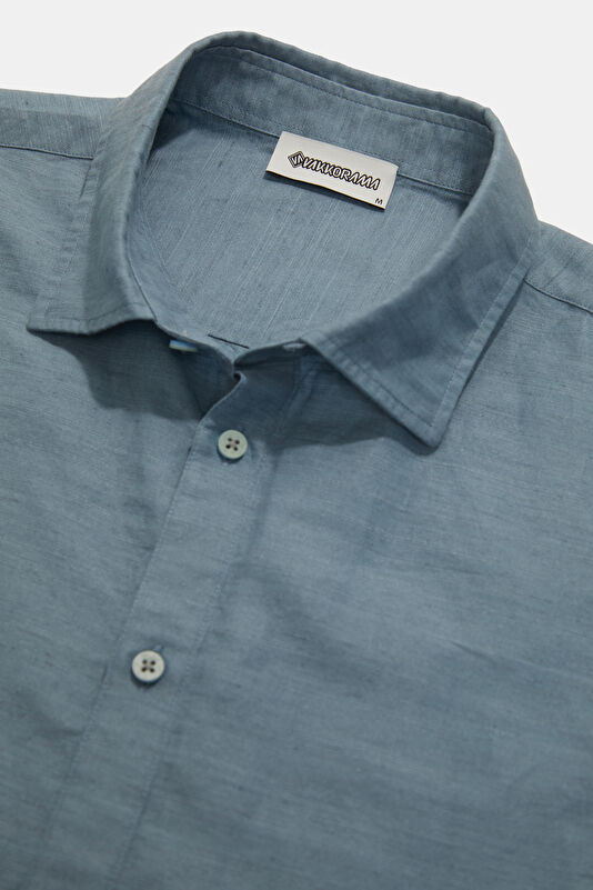 Blue Regular Linen Cotton Men's Shirt 3