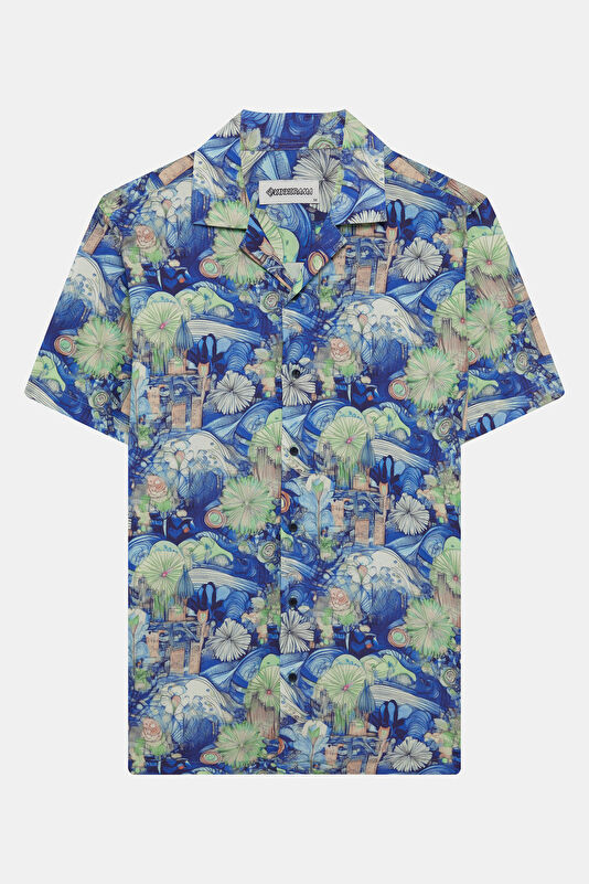 Multicolored Patterned Resort Collar Men's Shirt