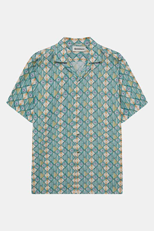 Multicolored Patterned Resort Collar Men's Shirt
