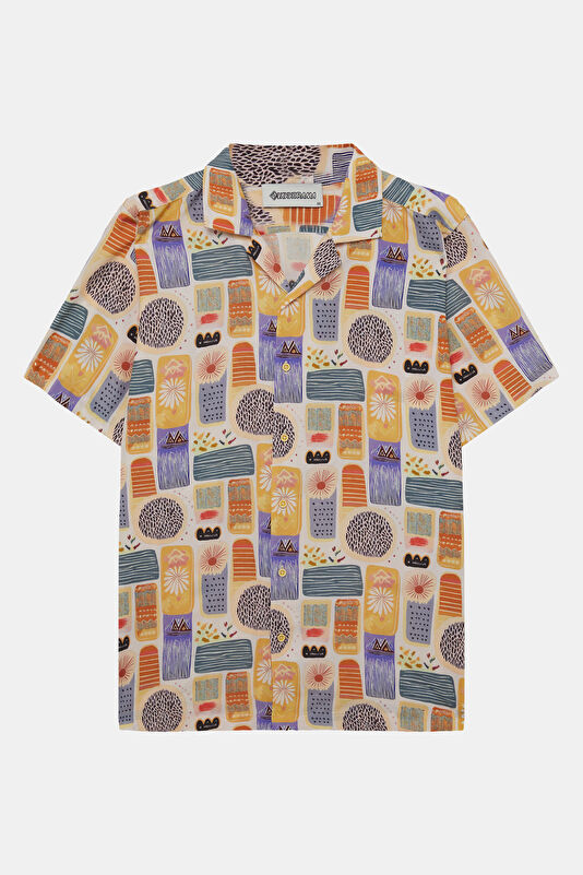 Multicolored Patterned Resort Collar Men's Shirt 4