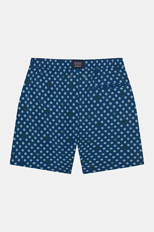 Navy Blue Design Filled Elastic Swimsuit 2
