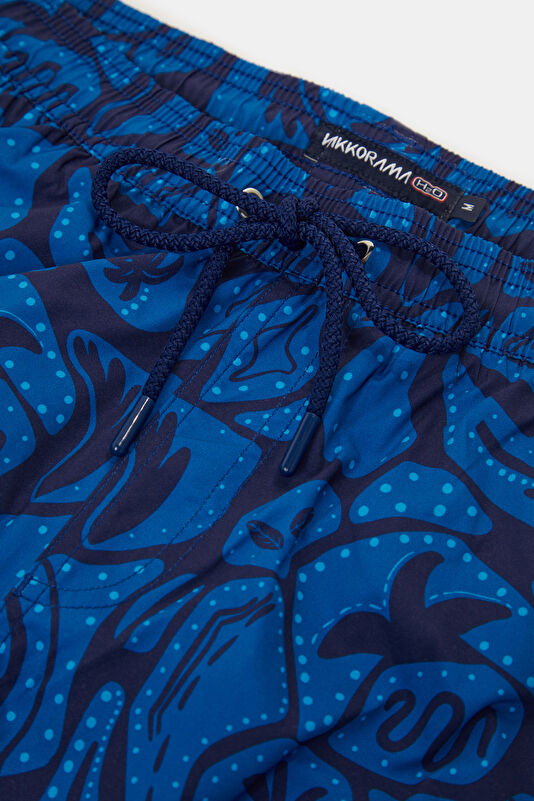 Navy Blue Design Filled Elastic Swimsuit 3