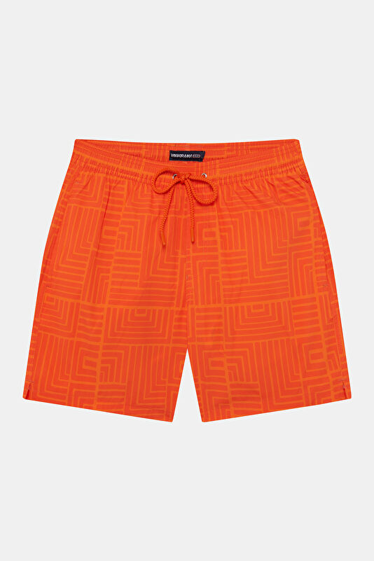 Orange Design Filled Elastic Swimsuit