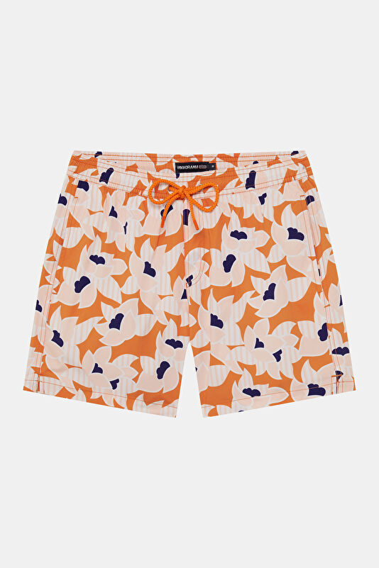 Orange Design Filled Elastic Swimsuit