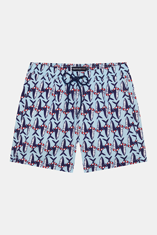 Navy Blue Design Filled Elastic Swimsuit