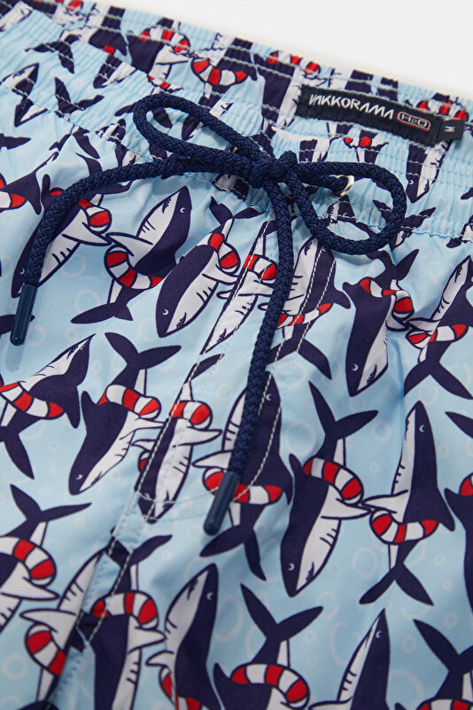 Navy Blue Design Filled Elastic Swimsuit 3