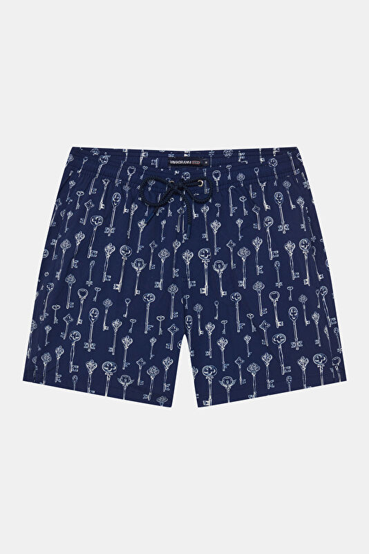 Navy Blue Design Filled Elastic Swimsuit