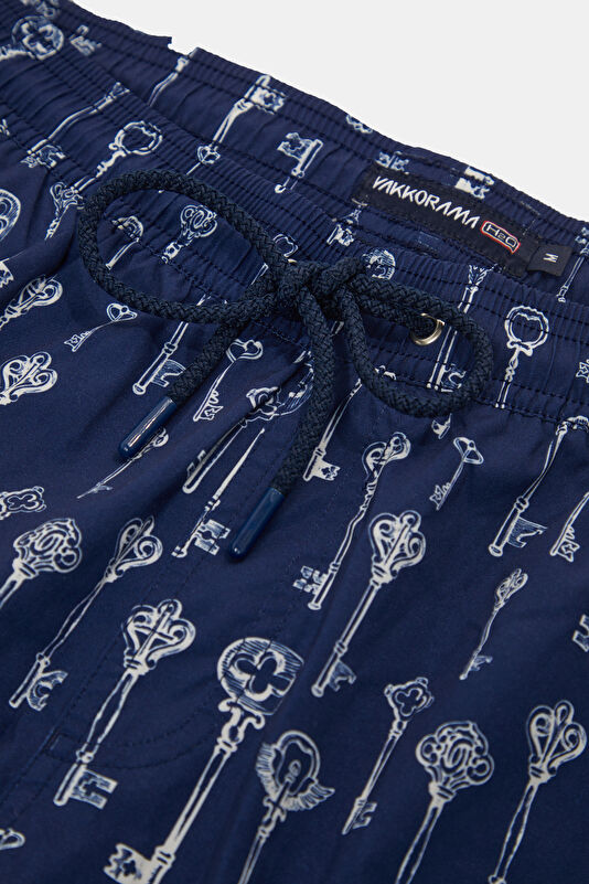 Navy Blue Design Filled Elastic Swimsuit 3