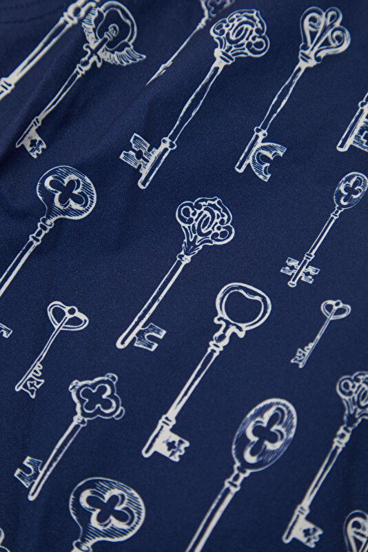Navy Blue Design Filled Elastic Swimsuit 4