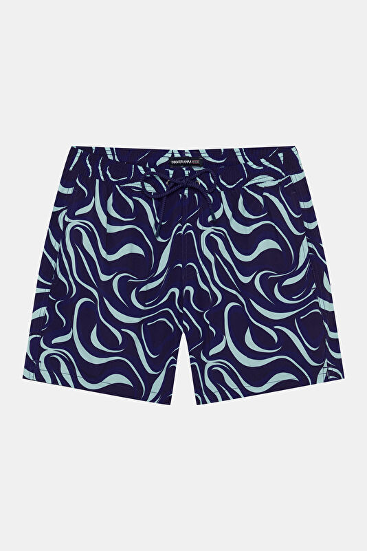 Navy Blue Design Filled Elastic Swimsuit