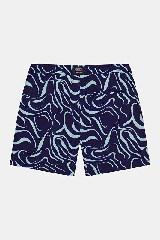 Navy Blue Design Filled Elastic Swimsuit 2