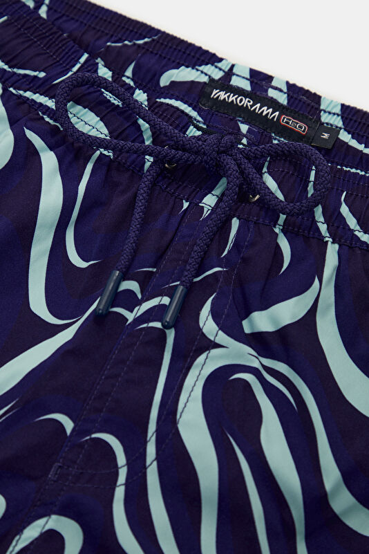 Navy Blue Design Filled Elastic Swimsuit 3