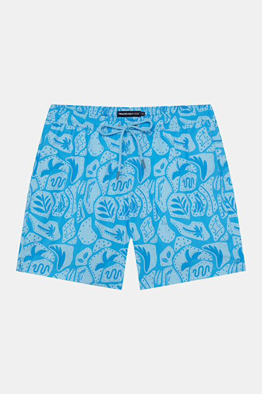 Blue Design Filled Elastic Swimsuit