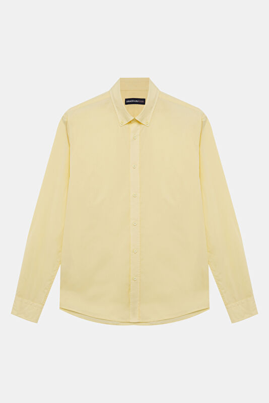 Relax Fit Light Yellow Button-Down Collar Men's Shirt
