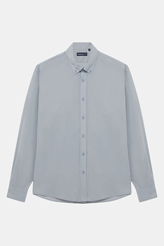 Relax Fit Grey Button-Down Collar Men's Shirt