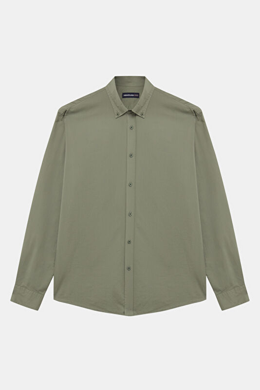 Relax Fit Khaki Button-Down Collar Men's Shirt